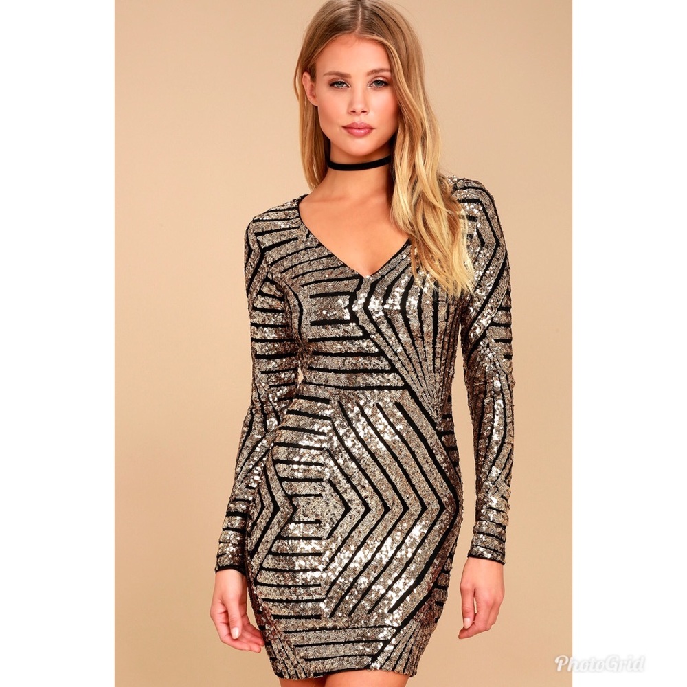 Party in the Hills Black/Gold Sequin Bodycon Dress